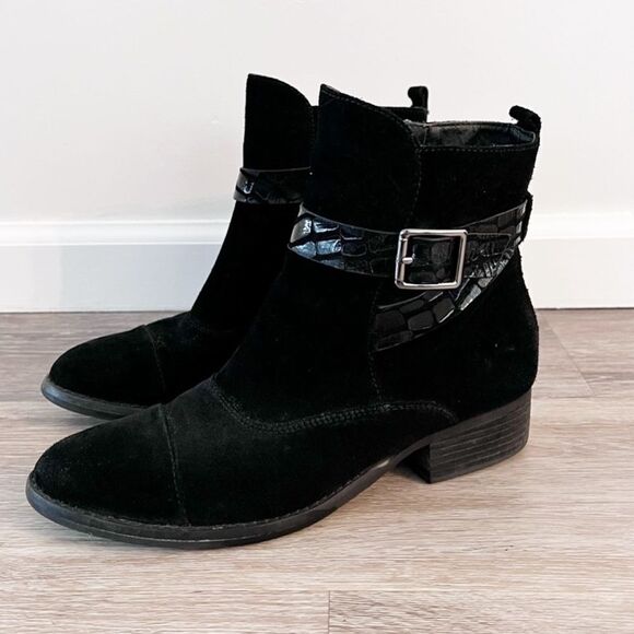 Donald J. Pliner Shoes - Donald j pliner‎ black leather suede western buckle ankle boots